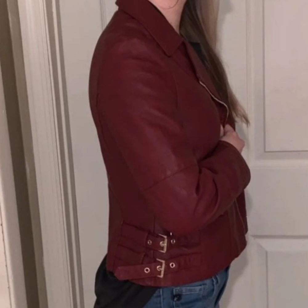 A.N.A Red Leather Jacket - Picture 2 of 5